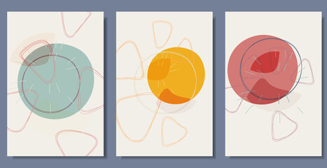 Set of abstract contemporary aesthetic illustrations. The minimalistic design is great for social media, covers, postcards, posters, and more. Vector.