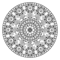 Doodle monochrome lace mandala pattern. Emblem luxury beauty spa, cosmetics, jewelry, hotel, restaurant. Wedding elegant outline frame. Vector floral luxury curve logo design. Round gold ornate frame.