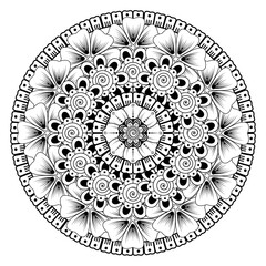 Doodle monochrome lace mandala pattern. Emblem luxury beauty spa, cosmetics, jewelry, hotel, restaurant. Wedding elegant outline frame. Vector floral luxury curve logo design. Round gold ornate frame.