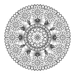 Doodle monochrome lace mandala pattern. Emblem luxury beauty spa, cosmetics, jewelry, hotel, restaurant. Wedding elegant outline frame. Vector floral luxury curve logo design. Round gold ornate frame.