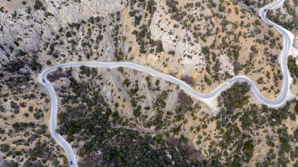 Coast of the Crimea peninsula, rocky mountains, aerial view of the Novy Svet sea resort, mountain serpentine