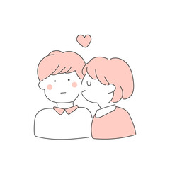 男の子の頬にキスをする女の子のイラスト