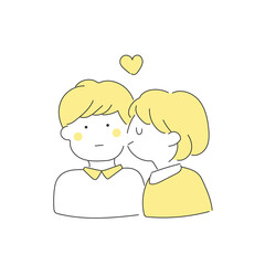 男の子の頬にキスをする女の子のイラスト