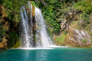 Fototapeta na wymiar Plitvice Lakes National Park, a miracle of nature, beautiful landscape with waterfall, Croatia