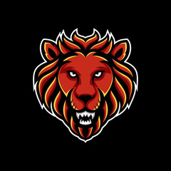 Simple Mascot Vector Logo Design Lion Face in Color Red
