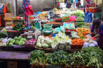 Vegetables stall in Pasar Payang market, Kuala Terengganu, Malaysia.