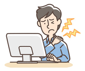 パソコンの業務で肩こりの男性