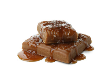 Delicious salted caramel isolated on white background