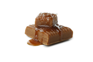 Delicious salted caramel isolated on white background