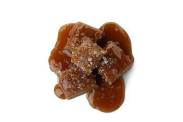 Delicious salted caramel isolated on white background