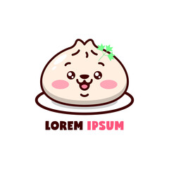 CUTE  PUPPY FACE  DIMSUM ON A PLATE CARTOON LOGO
