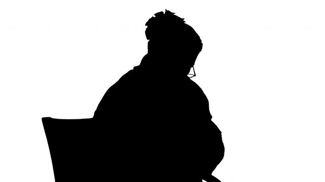 Silhouette Senior woman having arterial pressure.