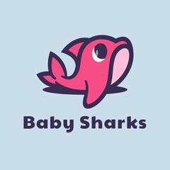 Vector Logo Illustration Baby Shark Cute Cartoon.