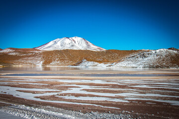 volcanic landscape in bolivia, altiplano, snow