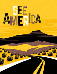 Retro travel poster design of southwest United States. For poster, banner, travel sticker. Vector illustration. - 423129313