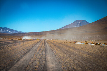 volcanic landscape in bolivia, altiplano, snow