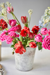 Bouquet 016. Finished flower arrangement in a vase for home. Flowers bunch, set for interior. Fresh...
