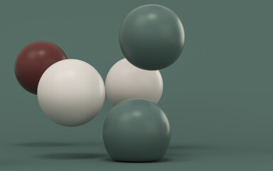 Bouncing soft balls with green background, 3d rendering.