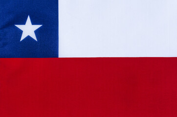 national flag of the Republic of Chile on a fabric base close-up