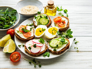 Sandwiches with healthy vegetables and micro greens
