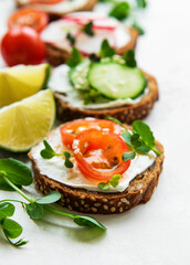 Sandwiches with healthy vegetables and micro greens