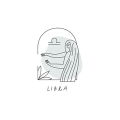 Libra zodiac sign icon. Stylized woman drawn with lines. Vector illustration