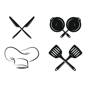 restaurant and cooking utensils. logos, icons and illustrations