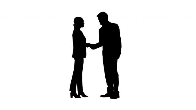 Silhouette A bussiness woman and a bussiness man meet and shake hands