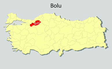 Map of Turkey where Bolu province is pulled out, isolated on background