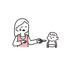 食べてくれない赤ちゃんと困る保護者イラスト素材