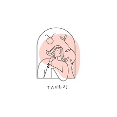 Taurus zodiac sign icon. Stylized woman drawn with lines. Vector illustration