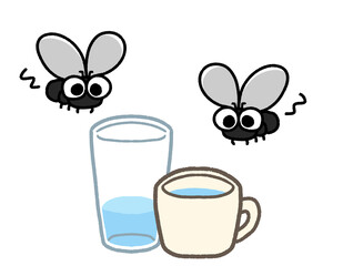 コップに集まるハエ