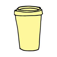 hand drawn coffee cup in doodle style - vector sketch illustration. Coffee to go concept, takeaway drink