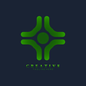 Simple green icon plus vector logo. Modern minimal flat design style