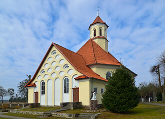 built in 1891 as a Lutheran and currently the Catholic church of Saint Stanislaus Kostka in the village of pozezdrze in warmia and masuria in Poland