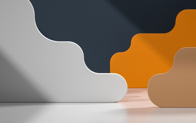 Creative stage with curve paper background, 3d rendering.