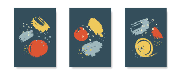 Art hand drawing, brush strokes abstract backgrounds set. Design for greeting card, invitation. Vector stock illustration. 