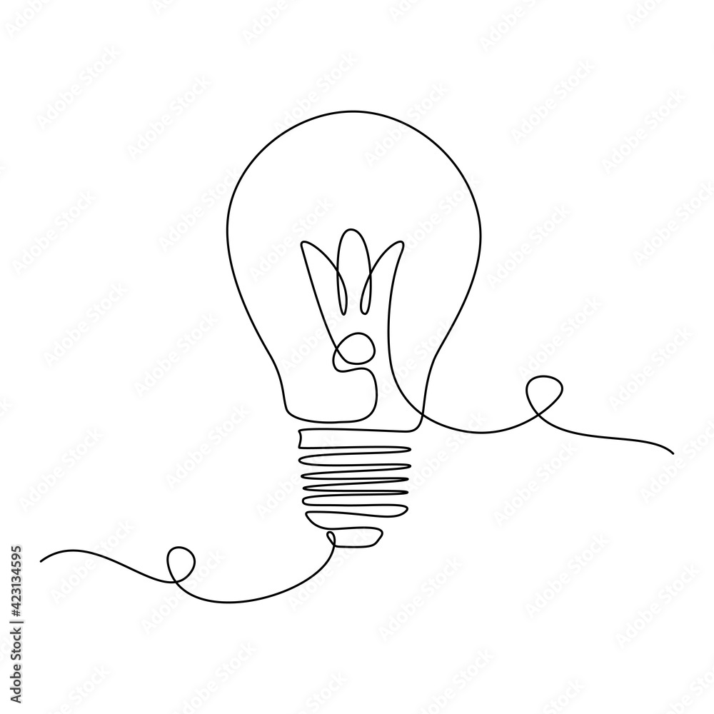 Poster continuous one line drawing light bulb symbol idea. lamp as a metaphor for eco, business and energy 