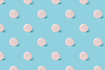Trendy Sky Blue color in medical photo background with white pill. Seamless background for design. 