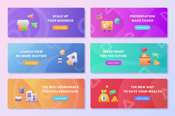 Obraz premium business launch set collection package for web website home homepage landing template banner with gradient color flat style