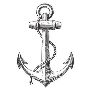 Ship anchor, vintage icon. Vector illustration for marine and heraldry design.