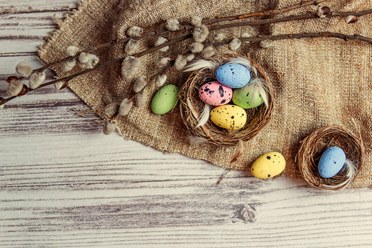  Christian holiday. A painted quail egg lies in the nest.