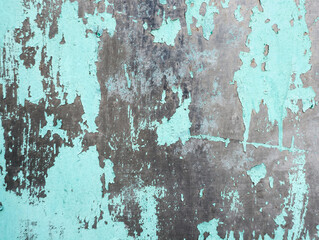 Texture worn old metal aluminum with peeling green paint falling off