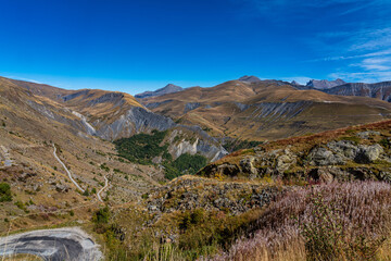 View of the mountains around Alpe d'Huez in the french Alps, France