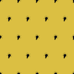 Black Bulbs. Vector Pattern Lamps. Yellow Background. Light Bulbs Silhouettes Pattern.