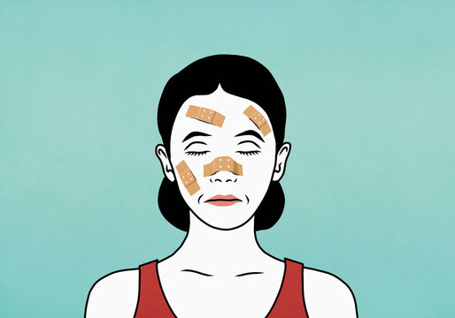 Woman with bandaged face
