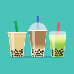 Bubble milk tea, Taiwanese famous and popular drink with black pearls, Isolate on background, Vector illustration