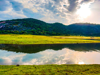 landscape with lake and mountains