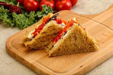 Club sandwich with eggplant and cheese