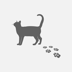 Cat paw vector footprint. Cat silhouette animal illustration. Cat paw. Pet foot trail print. Step shape. Vector illustration.